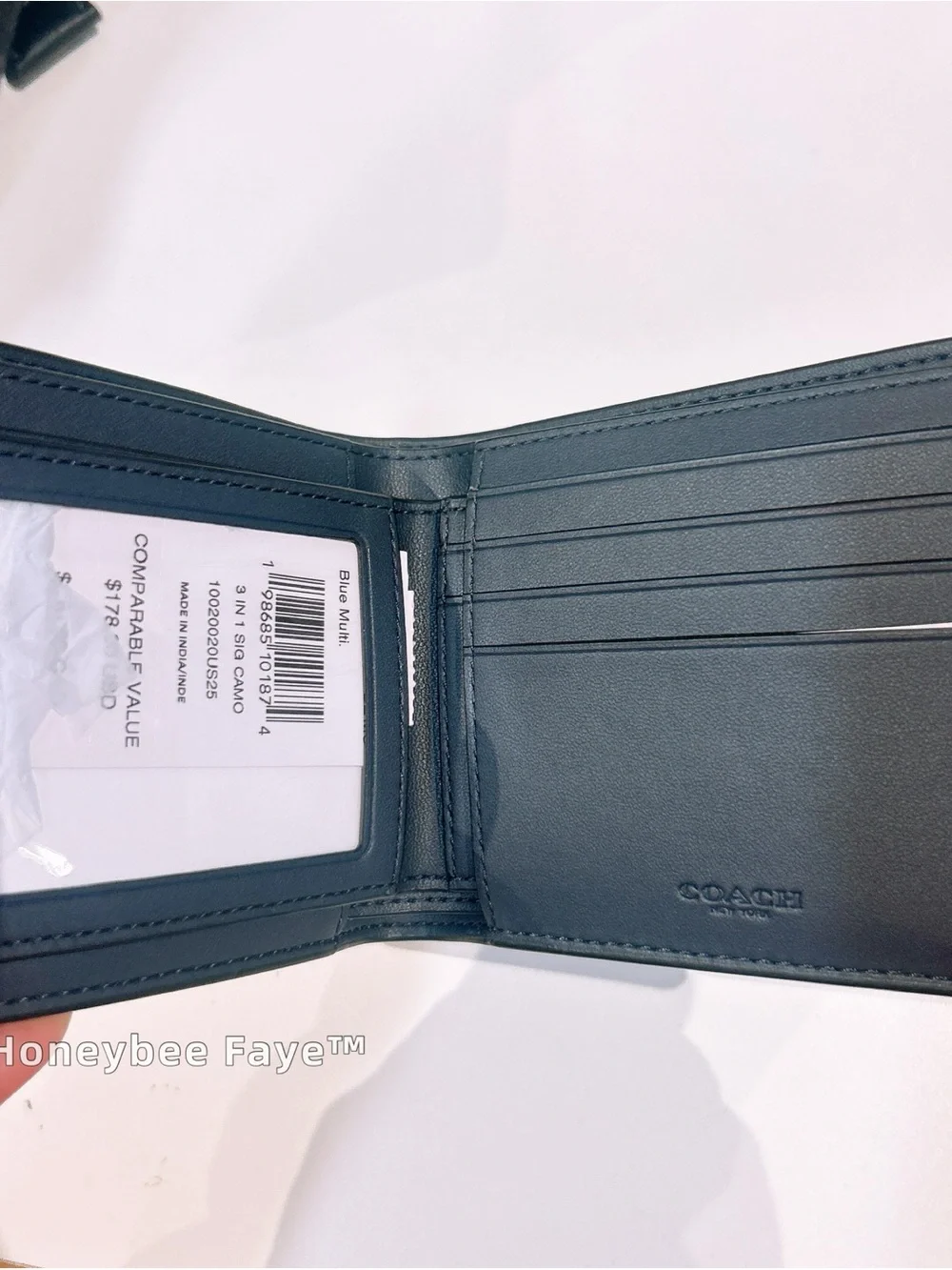 Coach Men's 3-in1 camo Blue and Black Camouflage Leather Bi-Fold Wallet